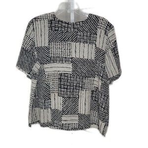 Modern Essentials Women's Shirt Blouse ~ Sz XL ~ Black & Beige ~ Short Sleeve
